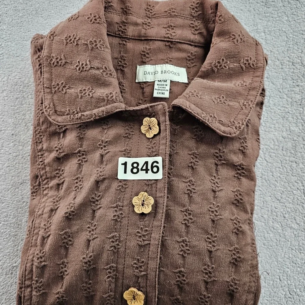 David Brooks Jacket Womens M Brown Cocoa‎ Floral Textured Collared Button Front